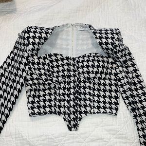 Houndstooth Longsleeve Corset Top